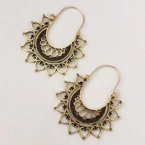 Boho Cutout etched Drop hoop earrings vintage